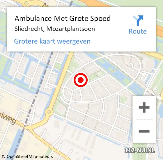 Locatie op kaart van de 112 melding: Ambulance Met Grote Spoed Naar Sliedrecht, Mozartplantsoen op 25 november 2022 19:08