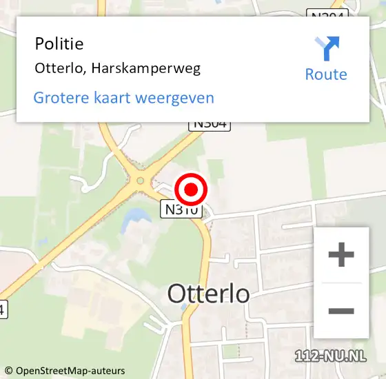 Locatie op kaart van de 112 melding: Politie Otterlo, Harskamperweg op 25 november 2022 19:20