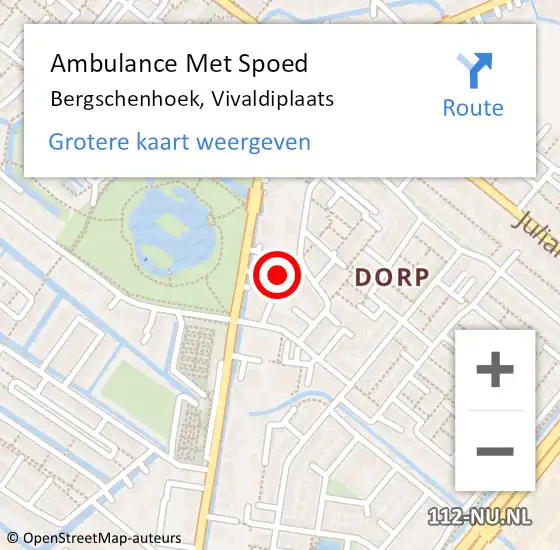 Locatie op kaart van de 112 melding: Ambulance Met Spoed Naar Bergschenhoek, Vivaldiplaats op 25 november 2022 19:21