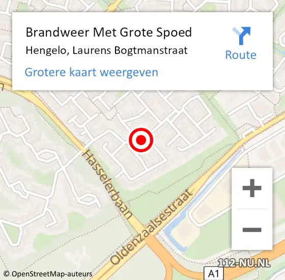 Locatie op kaart van de 112 melding: Brandweer Met Grote Spoed Naar Hengelo, Laurens Bogtmanstraat op 25 november 2022 19:36