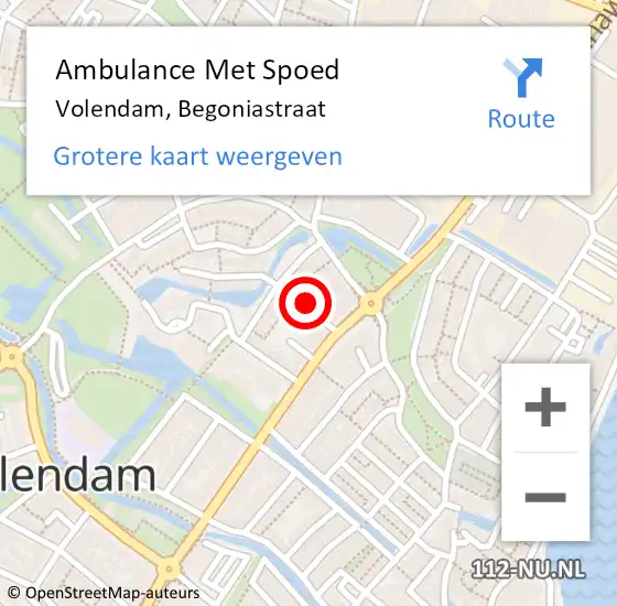 Locatie op kaart van de 112 melding: Ambulance Met Spoed Naar Volendam, Begoniastraat op 25 november 2022 20:36