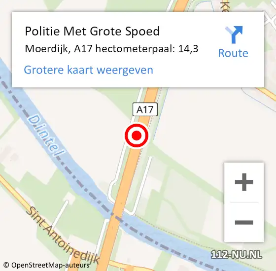 Locatie op kaart van de 112 melding: Politie Met Grote Spoed Naar Moerdijk, A17 hectometerpaal: 14,3 op 25 november 2022 21:45