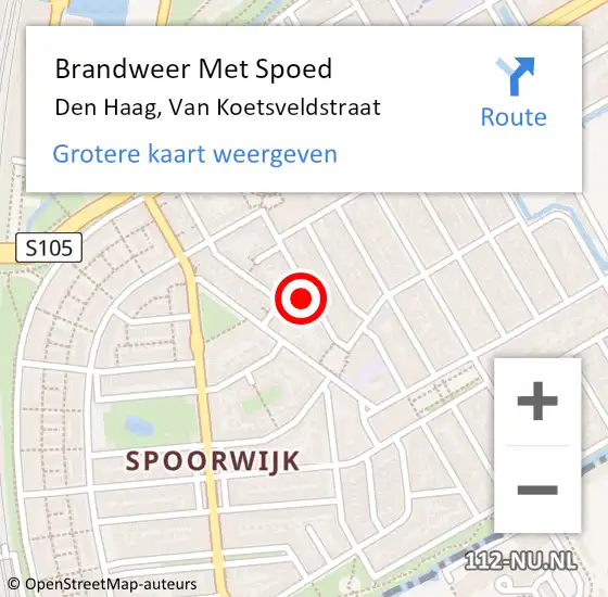 Locatie op kaart van de 112 melding: Brandweer Met Spoed Naar Den Haag, Van Koetsveldstraat op 25 november 2022 22:14