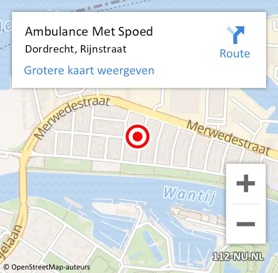 Locatie op kaart van de 112 melding: Ambulance Met Spoed Naar Dordrecht, Rijnstraat op 25 november 2022 22:42