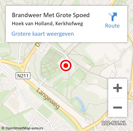 Locatie op kaart van de 112 melding: Brandweer Met Grote Spoed Naar Hoek van Holland, Kerkhofweg op 25 november 2022 22:55