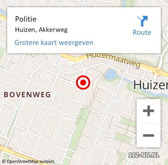 Locatie op kaart van de 112 melding: Politie Huizen, Akkerweg op 25 november 2022 23:34