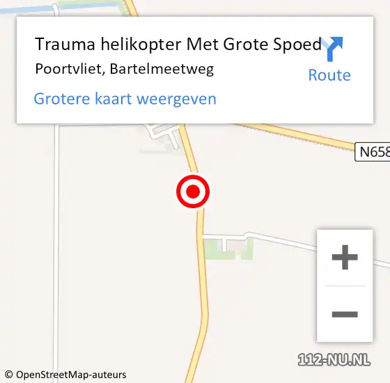 Locatie op kaart van de 112 melding: Trauma helikopter Met Grote Spoed Naar Poortvliet, Bartelmeetweg op 26 november 2022 00:05