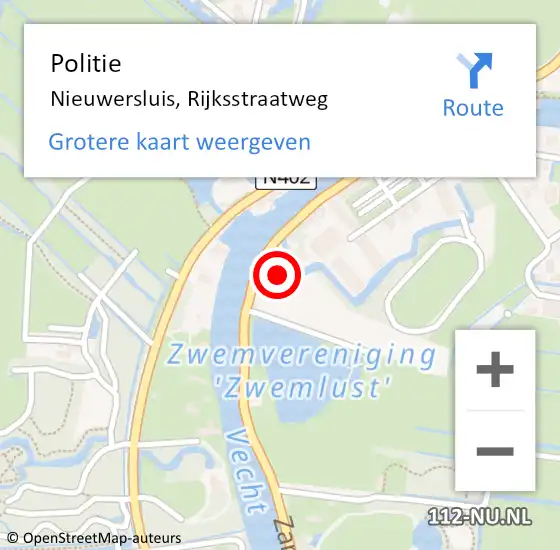 Locatie op kaart van de 112 melding: Politie Nieuwersluis, Rijksstraatweg op 26 november 2022 00:09
