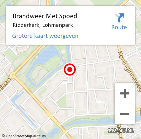 Locatie op kaart van de 112 melding: Brandweer Met Spoed Naar Ridderkerk, Lohmanpark op 26 november 2022 00:25
