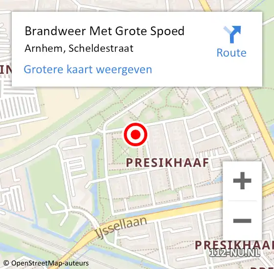 Locatie op kaart van de 112 melding: Brandweer Met Grote Spoed Naar Arnhem, Scheldestraat op 26 november 2022 01:23