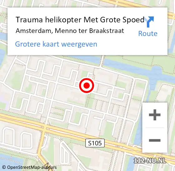 Locatie op kaart van de 112 melding: Trauma helikopter Met Grote Spoed Naar Amsterdam, Menno ter Braakstraat op 26 november 2022 02:04