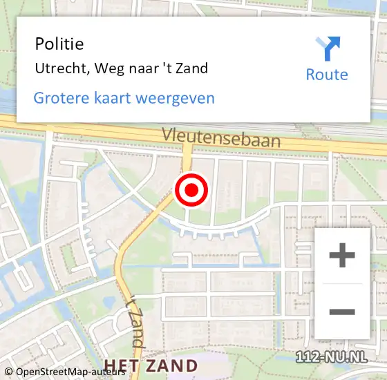 Locatie op kaart van de 112 melding: Politie Utrecht, Weg naar 't Zand op 26 november 2022 02:48