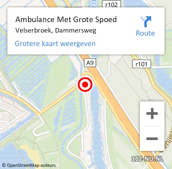 Locatie op kaart van de 112 melding: Ambulance Met Grote Spoed Naar Velserbroek, Dammersweg op 26 november 2022 03:06