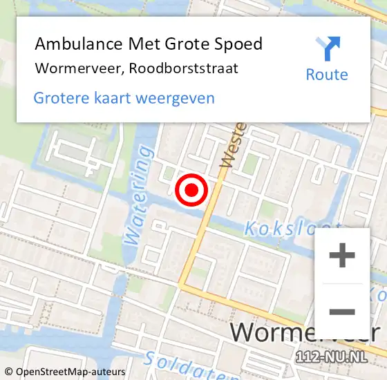 Locatie op kaart van de 112 melding: Ambulance Met Grote Spoed Naar Wormerveer, Roodborststraat op 6 augustus 2014 10:06