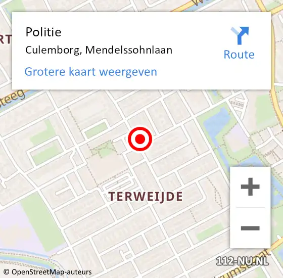 Locatie op kaart van de 112 melding: Politie Culemborg, Mendelssohnlaan op 26 november 2022 03:17
