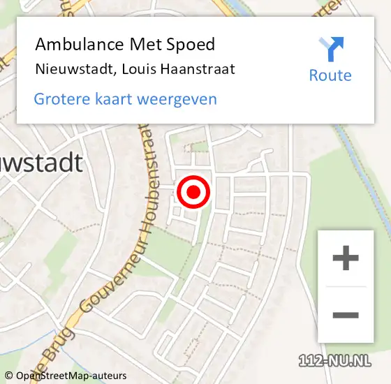 Locatie op kaart van de 112 melding: Ambulance Met Spoed Naar Nieuwstadt, Louis Haanstraat op 6 augustus 2014 10:09