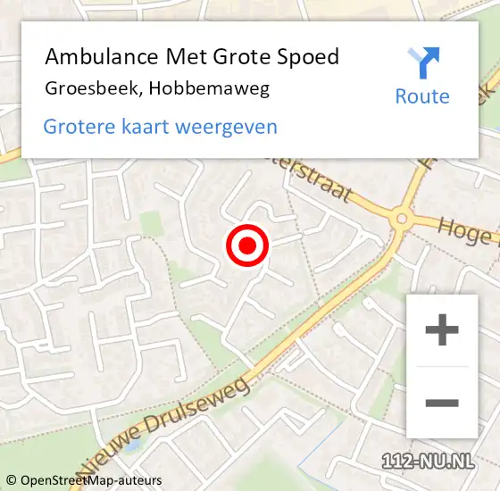 Locatie op kaart van de 112 melding: Ambulance Met Grote Spoed Naar Groesbeek, Hobbemaweg op 26 november 2022 05:03