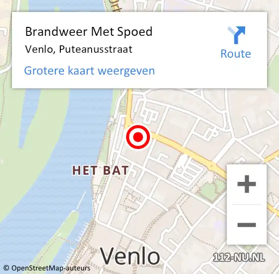 Locatie op kaart van de 112 melding: Brandweer Met Spoed Naar Venlo, Puteanusstraat op 26 november 2022 06:04