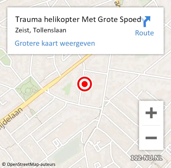 Locatie op kaart van de 112 melding: Trauma helikopter Met Grote Spoed Naar Zeist, Tollenslaan op 26 november 2022 07:17