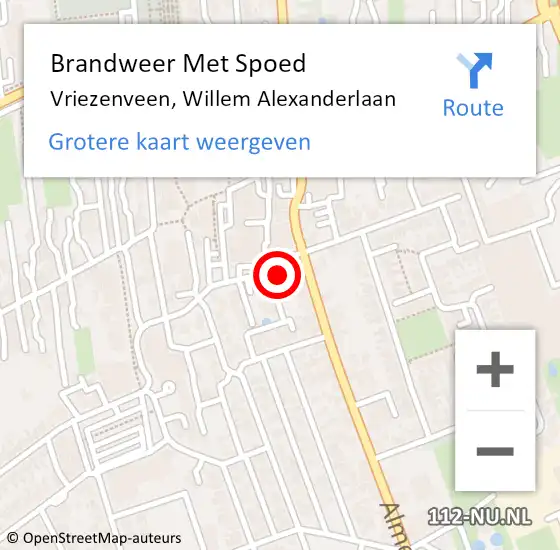 Locatie op kaart van de 112 melding: Brandweer Met Spoed Naar Vriezenveen, Willem Alexanderlaan op 6 augustus 2014 10:17