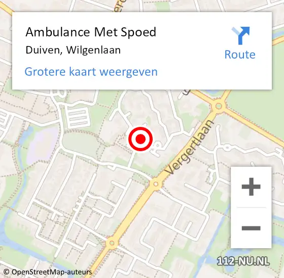 Locatie op kaart van de 112 melding: Ambulance Met Spoed Naar Duiven, Wilgenlaan op 26 november 2022 08:41