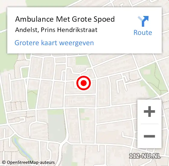 Locatie op kaart van de 112 melding: Ambulance Met Grote Spoed Naar Andelst, Prins Hendrikstraat op 26 november 2022 09:11