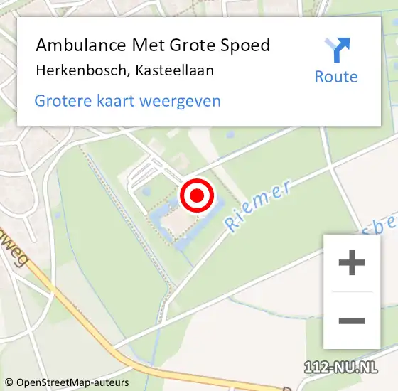 Locatie op kaart van de 112 melding: Ambulance Met Grote Spoed Naar Herkenbosch, Kasteellaan op 6 augustus 2014 10:26