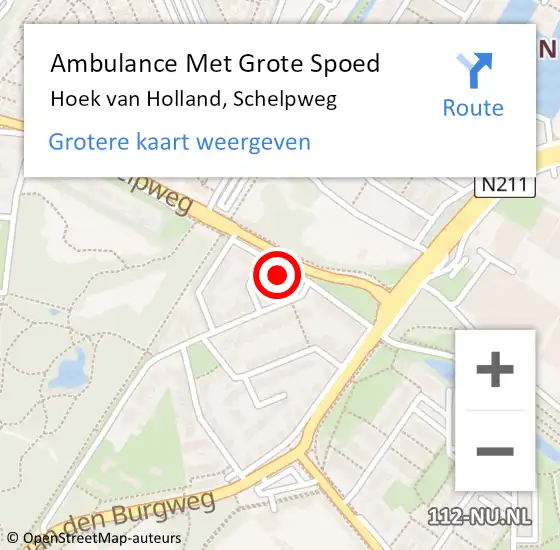 Locatie op kaart van de 112 melding: Ambulance Met Grote Spoed Naar Hoek van Holland, Schelpweg op 26 november 2022 10:10