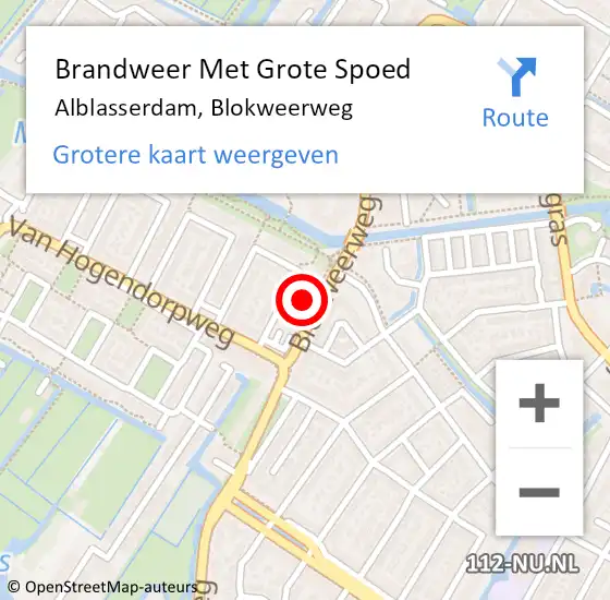 Locatie op kaart van de 112 melding: Brandweer Met Grote Spoed Naar Alblasserdam, Blokweerweg op 26 november 2022 10:20