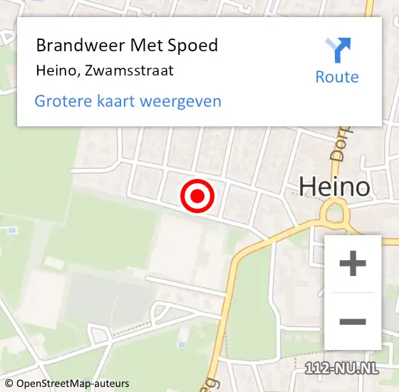 Locatie op kaart van de 112 melding: Brandweer Met Spoed Naar Heino, Zwamsstraat op 26 november 2022 11:05