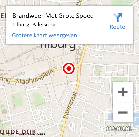 Locatie op kaart van de 112 melding: Brandweer Met Grote Spoed Naar Tilburg, Paleisring op 26 november 2022 11:06