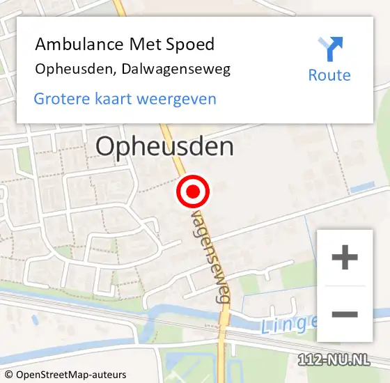 Locatie op kaart van de 112 melding: Ambulance Met Spoed Naar Opheusden, Dalwagenseweg op 26 november 2022 11:12