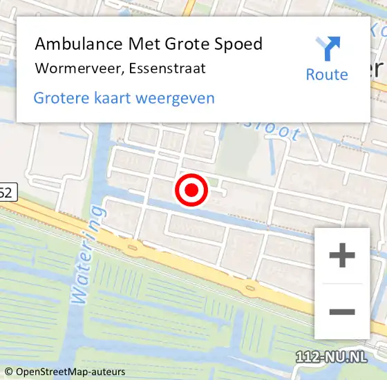 Locatie op kaart van de 112 melding: Ambulance Met Grote Spoed Naar Wormerveer, Essenstraat op 26 november 2022 11:22
