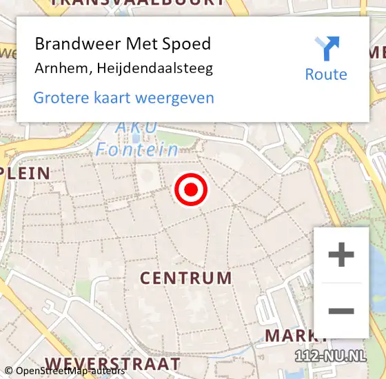 Locatie op kaart van de 112 melding: Brandweer Met Spoed Naar Arnhem, Heijdendaalsteeg op 26 november 2022 11:43