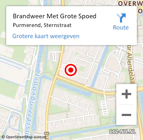 Locatie op kaart van de 112 melding: Brandweer Met Grote Spoed Naar Purmerend, Sternstraat op 26 november 2022 11:59