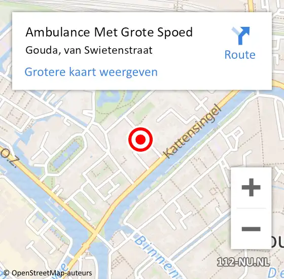 Locatie op kaart van de 112 melding: Ambulance Met Grote Spoed Naar Gouda, van Swietenstraat op 26 november 2022 11:59