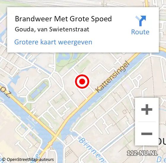 Locatie op kaart van de 112 melding: Brandweer Met Grote Spoed Naar Gouda, van Swietenstraat op 26 november 2022 12:13