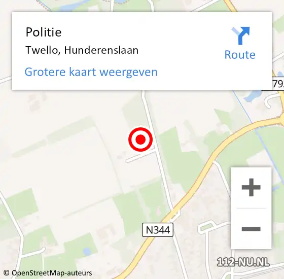 Locatie op kaart van de 112 melding: Politie Twello, Hunderenslaan op 26 november 2022 12:15