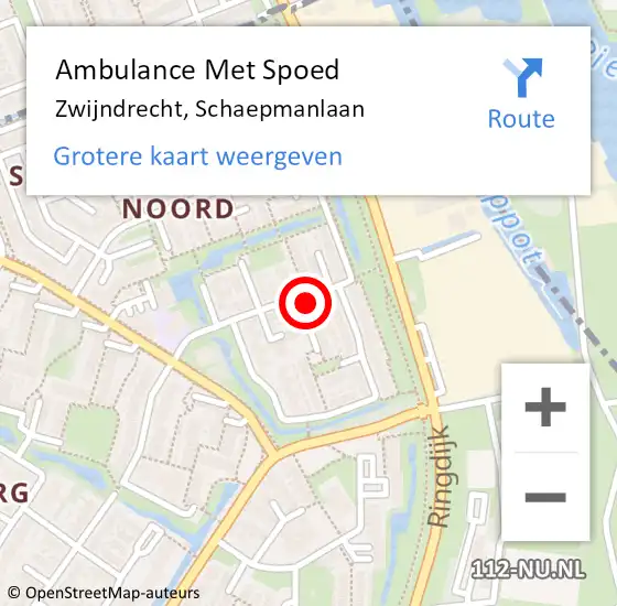 Locatie op kaart van de 112 melding: Ambulance Met Spoed Naar Zwijndrecht, Schaepmanlaan op 26 november 2022 12:18