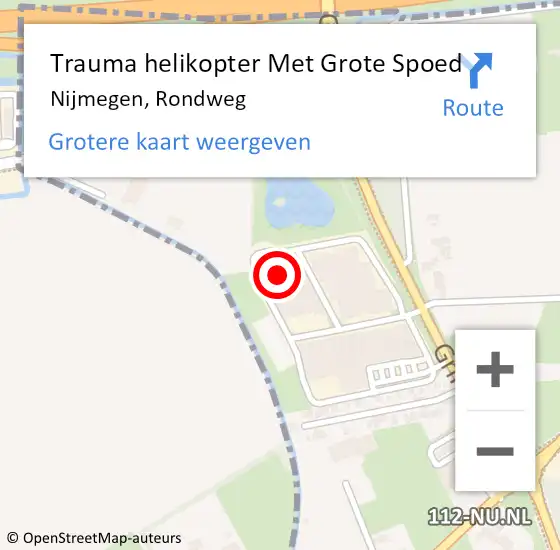 Locatie op kaart van de 112 melding: Trauma helikopter Met Grote Spoed Naar Nijmegen, Rondweg op 26 november 2022 12:28