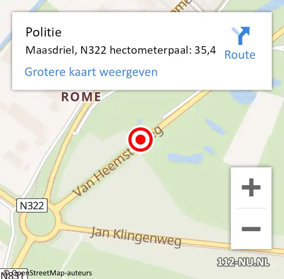 Locatie op kaart van de 112 melding: Politie Maasdriel, N322 hectometerpaal: 35,4 op 26 november 2022 12:38