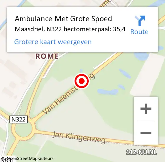 Locatie op kaart van de 112 melding: Ambulance Met Grote Spoed Naar Maasdriel, N322 hectometerpaal: 35,4 op 26 november 2022 12:38