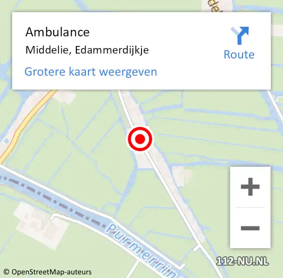Locatie op kaart van de 112 melding: Ambulance Middelie, Edammerdijkje op 26 november 2022 12:40