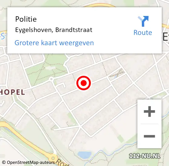 Locatie op kaart van de 112 melding: Politie Eygelshoven, Brandtstraat op 26 november 2022 12:46