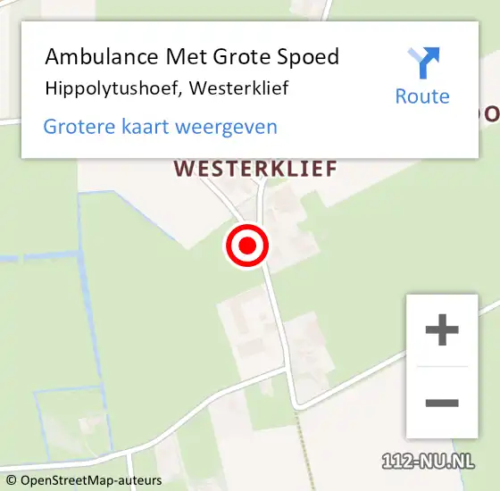 Locatie op kaart van de 112 melding: Ambulance Met Grote Spoed Naar Hippolytushoef, Westerklief op 26 november 2022 12:54