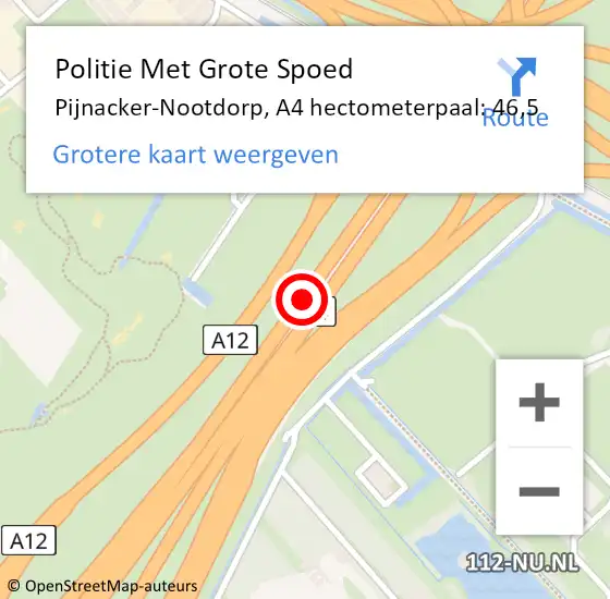 Locatie op kaart van de 112 melding: Politie Met Grote Spoed Naar Pijnacker-Nootdorp, A4 hectometerpaal: 46,5 op 26 november 2022 13:17
