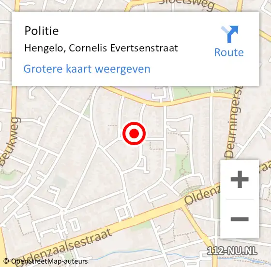 Locatie op kaart van de 112 melding: Politie Hengelo, Cornelis Evertsenstraat op 26 november 2022 13:55