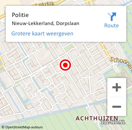 Locatie op kaart van de 112 melding: Politie Nieuw-Lekkerland, Dorpslaan op 26 november 2022 14:00