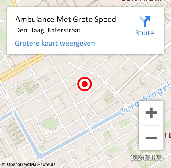 Locatie op kaart van de 112 melding: Ambulance Met Grote Spoed Naar Den Haag, Katerstraat op 26 november 2022 14:12