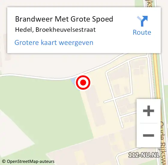 Locatie op kaart van de 112 melding: Brandweer Met Grote Spoed Naar Hedel, Broekheuvelsestraat op 26 november 2022 14:56